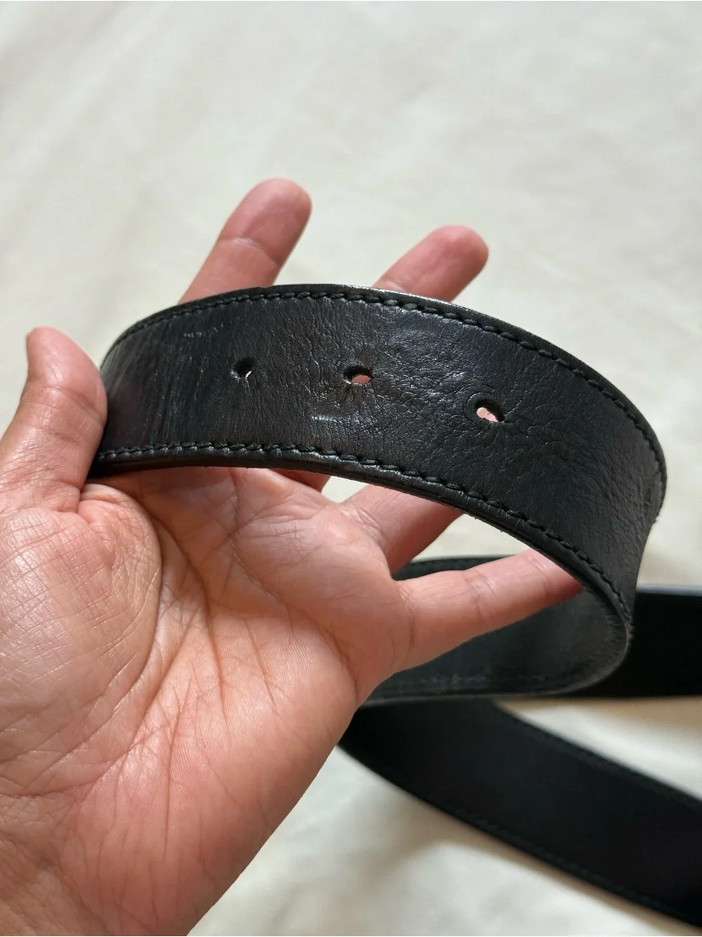 GUCCI | Vintage Mens Black Leather GG Silver-Tone Buckle |